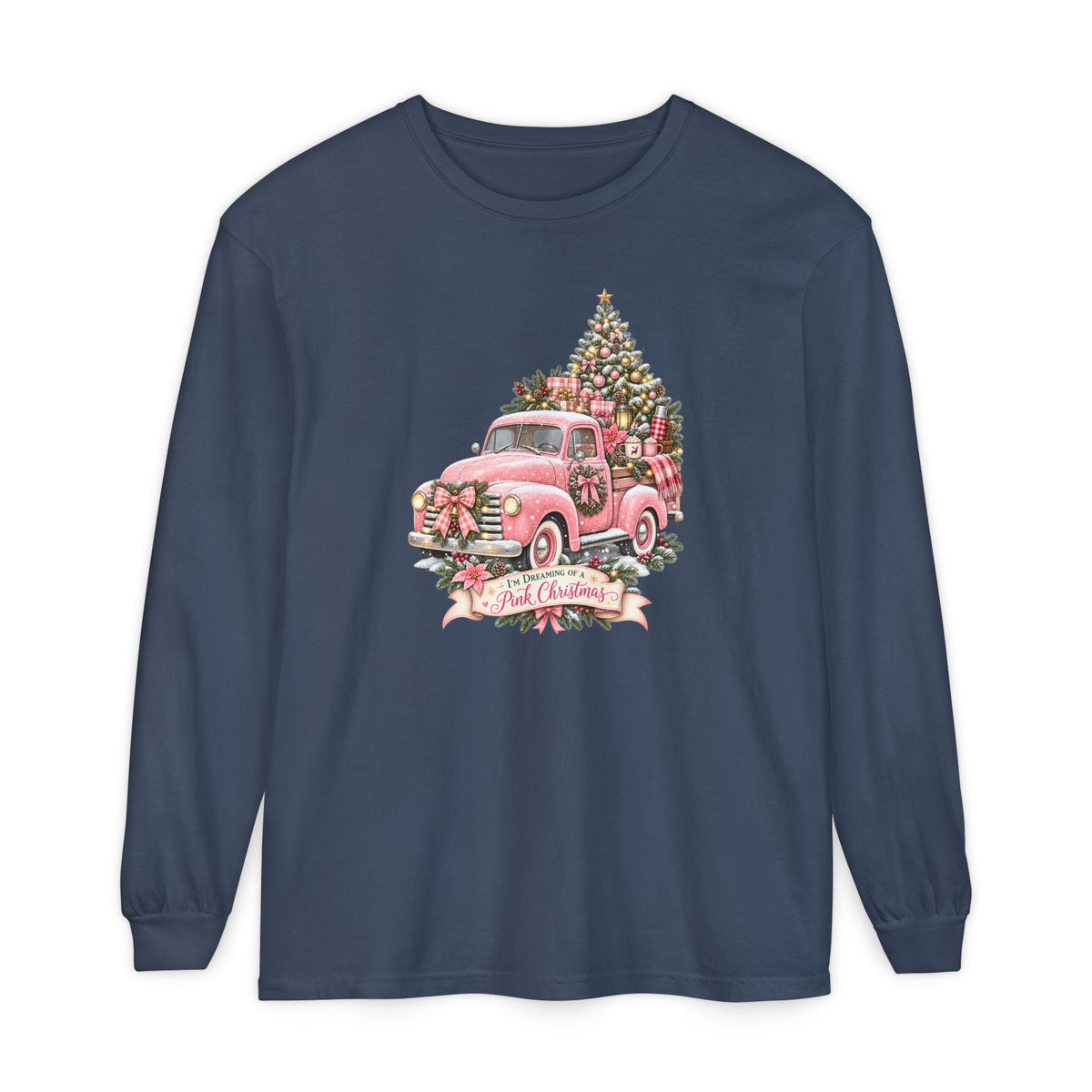 Pink Christmas Shirt, Trendy Christmas Sweatshirt, Pink Truck Christmas Tree Long Sleeve Shirt, Dreaming of a Pink Christmas Tee