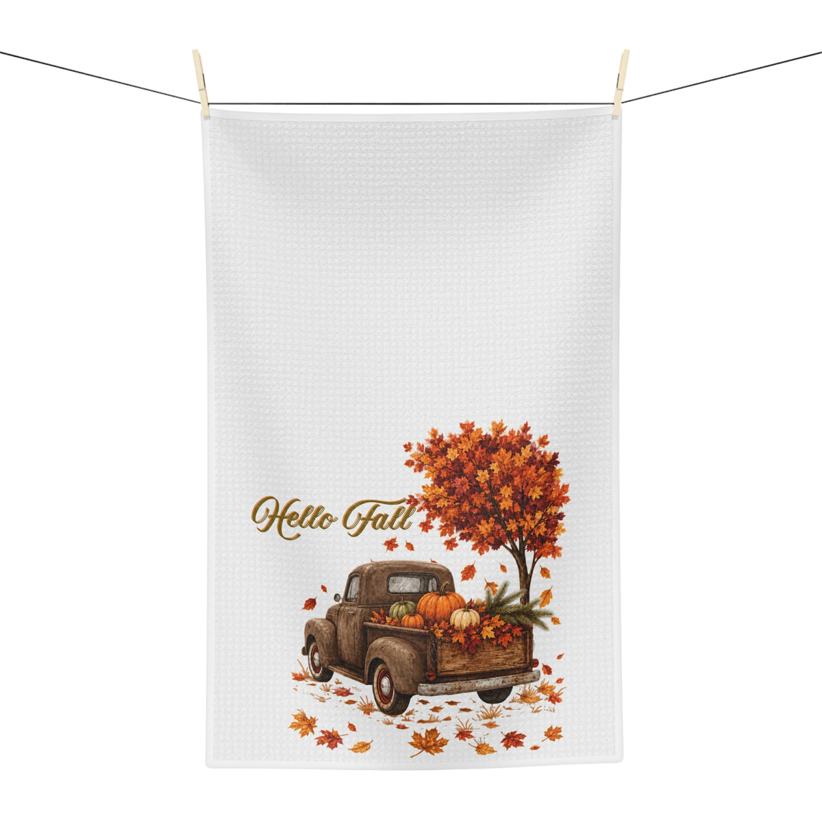 Fall Pumpkin Truck Kitchen Towel, Autumn Farmhouse Tea Towel, Vintage Red Truck Dish Towel, Cozy Fall Decor, Thanksgiving Hostess Gift