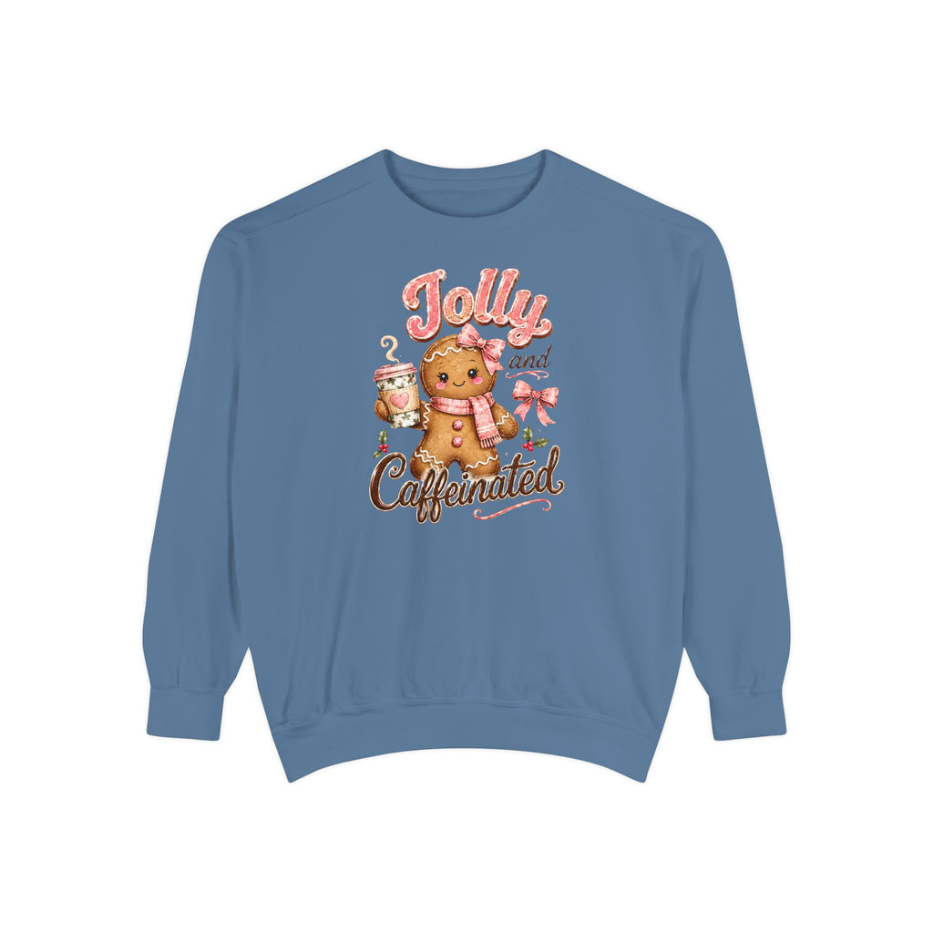 Gingerbread Sweatshirt Women, Coffee Lover Sweatshirt, Christmas Coffee Sweatshirt, Jolly and Caffeinated Crewneck, Cute Holiday Gift