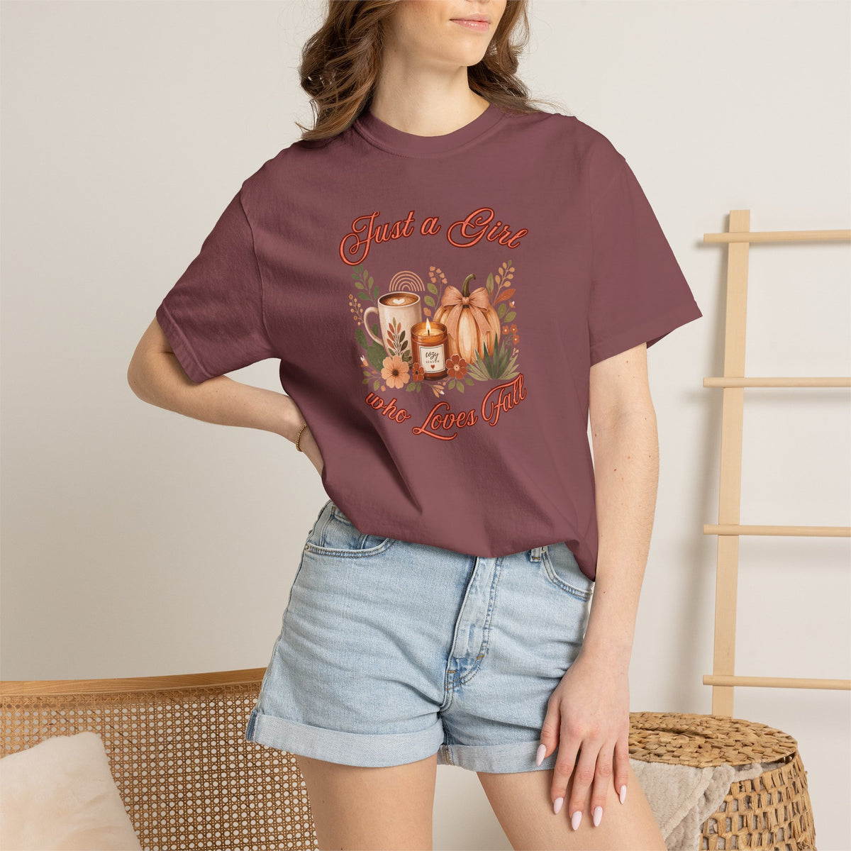 Just a Girl Who Loves Fall Shirt | Pumpkin Latte Tee | Autumn Women's Graphic Tee | Fall Season Shirt | Cozy Fall Gift for Her