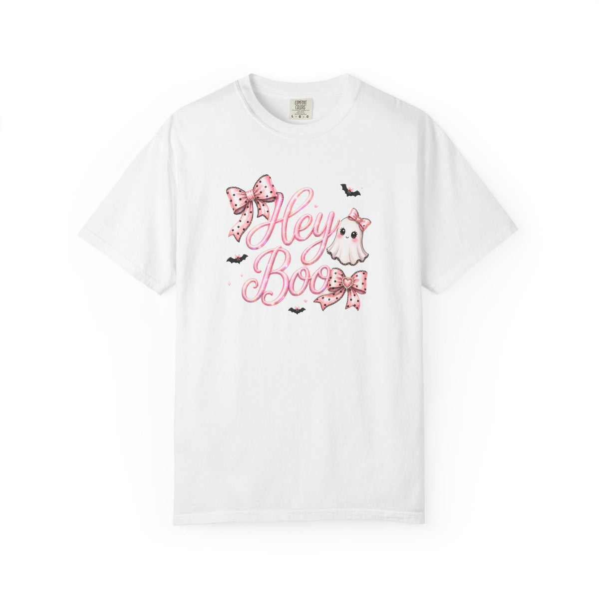 Ghost Shirt, Hey Boo Coquette Bow Halloween Tee, Pink Girly Comfort Colors Shirt, Spooky Season Top, Cute Halloween Gift for Her