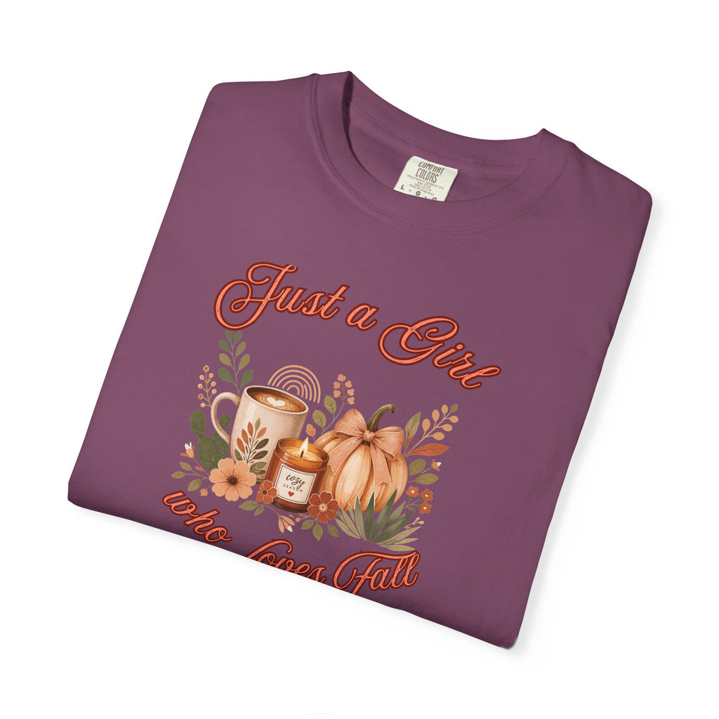 Just a Girl Who Loves Fall Shirt | Pumpkin Latte Tee | Autumn Women's Graphic Tee | Fall Season Shirt | Cozy Fall Gift for Her