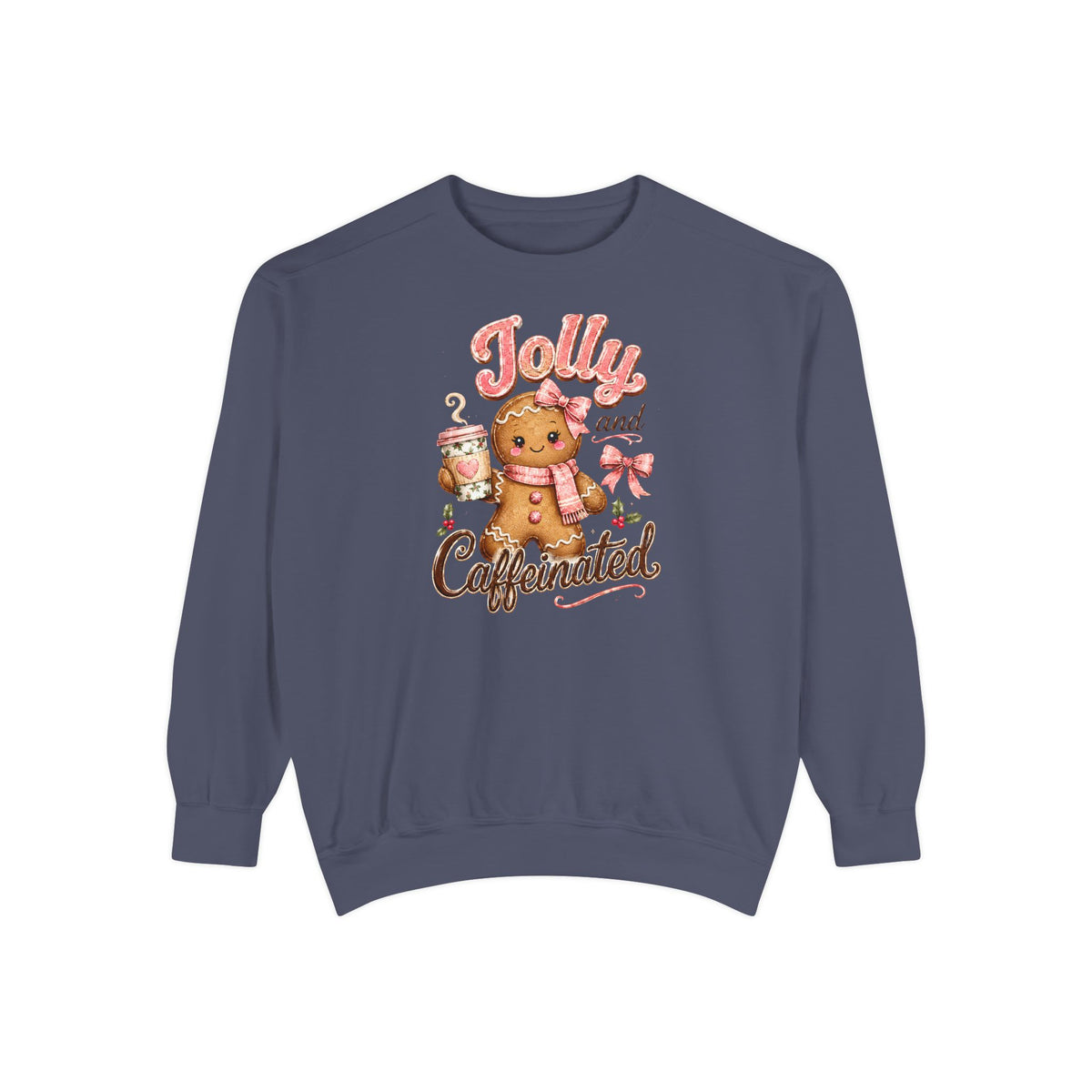 Gingerbread Sweatshirt Women, Coffee Lover Sweatshirt, Christmas Coffee Sweatshirt, Jolly and Caffeinated Crewneck, Cute Holiday Gift