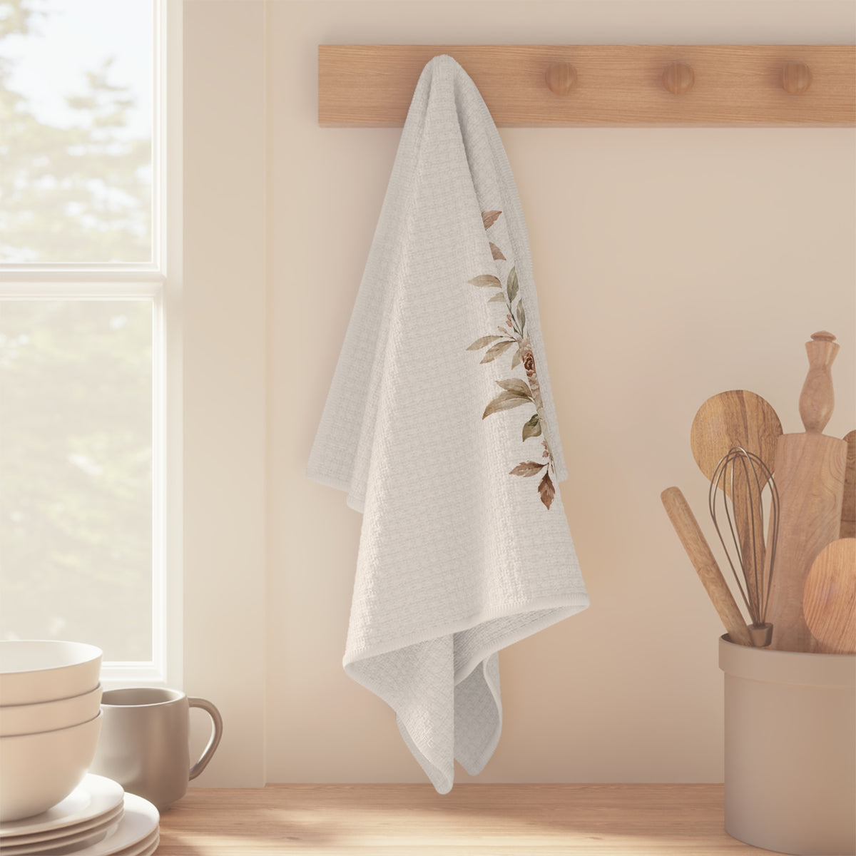Grace in Every Season Tea Towel | Floral Wreath Kitchen Linen