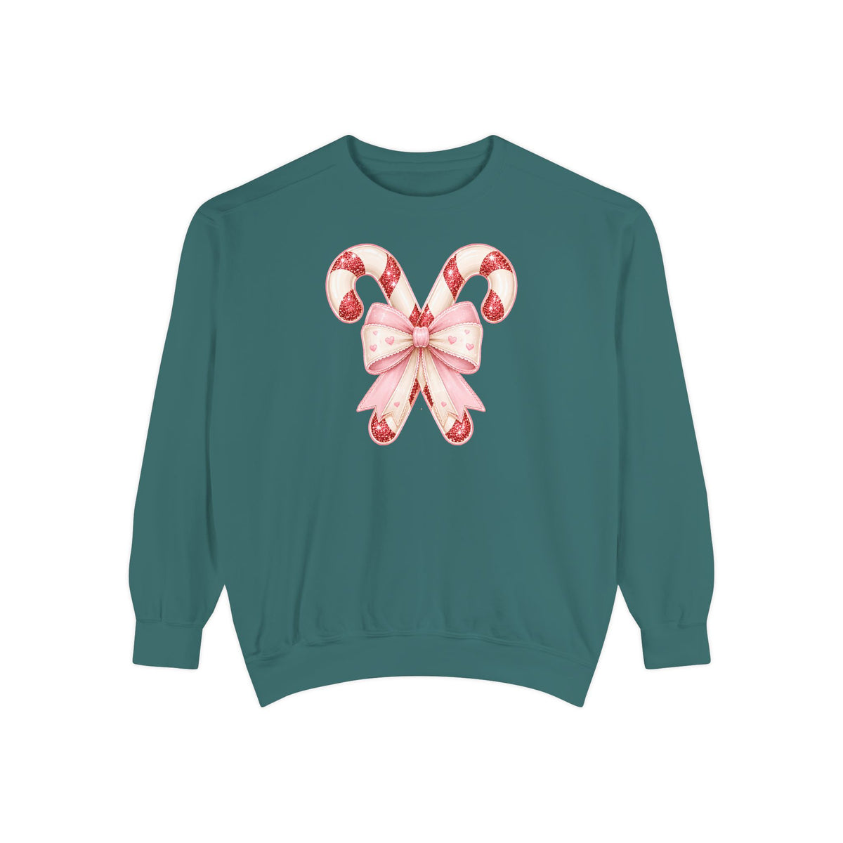 Candy Cane Bow Sweatshirt, Coquette Christmas Sweatshirt for Women, Cute Xmas Crewneck, Trendy Holiday Sweater, Christmas Gift for Her