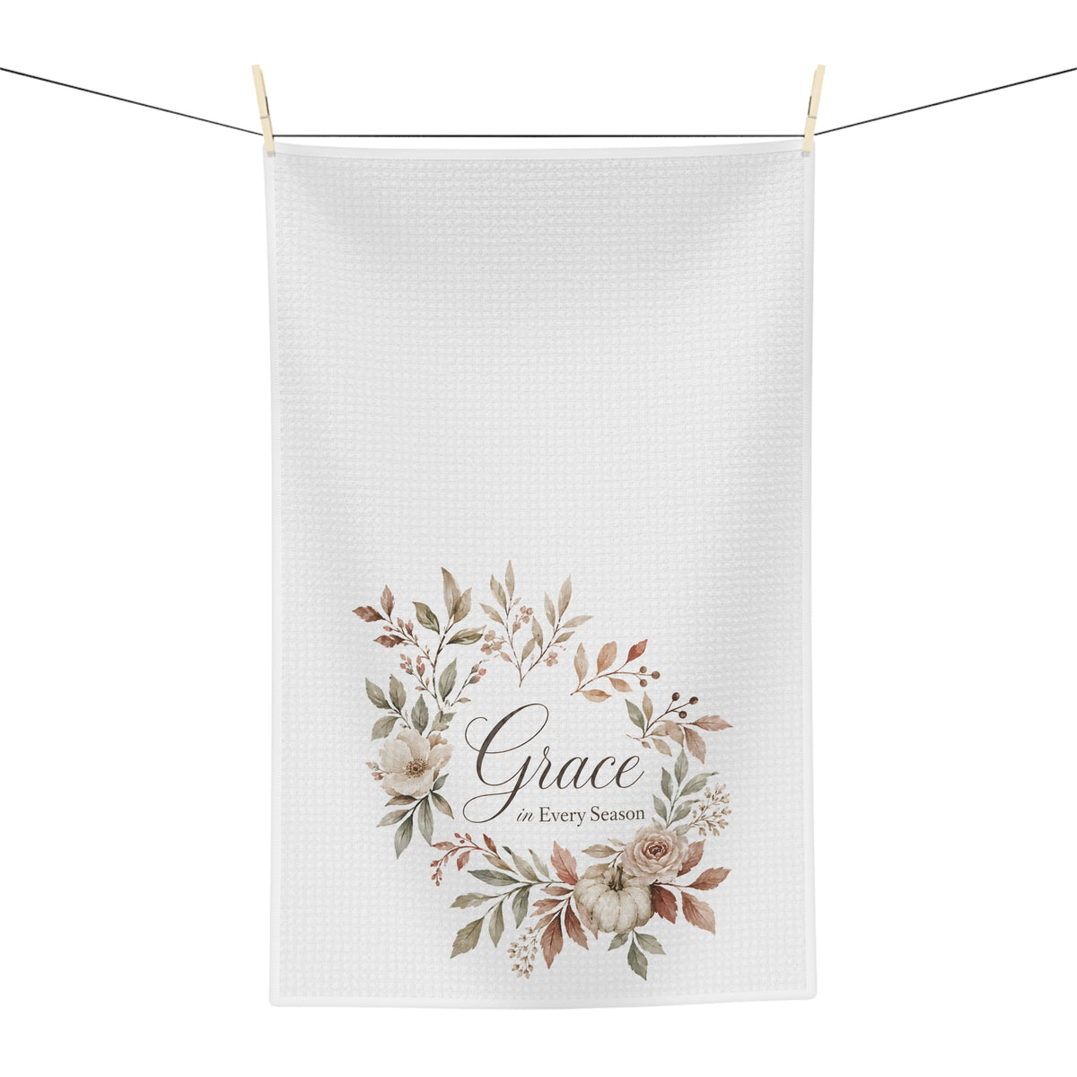 Grace in Every Season Tea Towel | Floral Wreath Kitchen Linen
