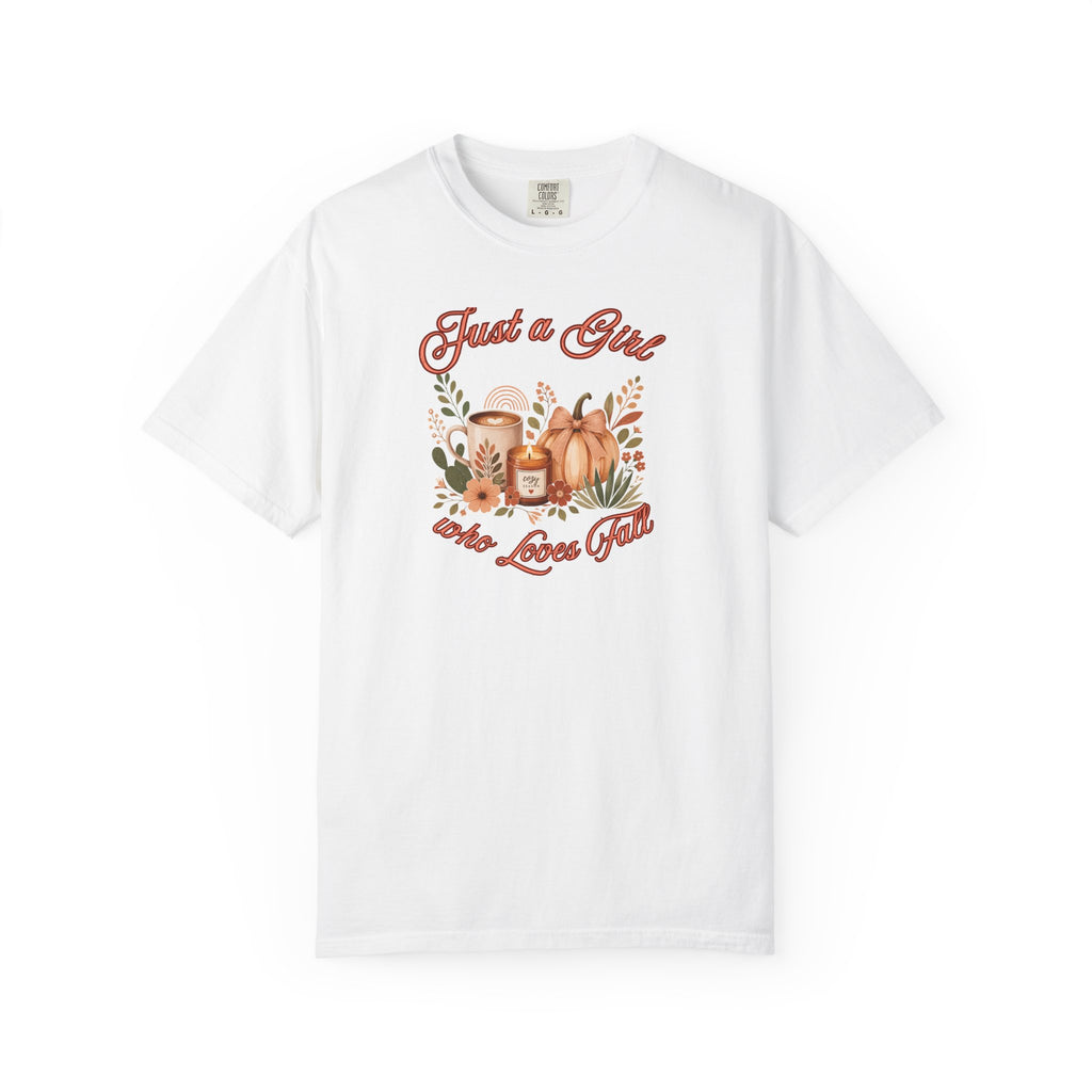 Just a Girl Who Loves Fall Shirt | Pumpkin Latte Tee | Autumn Women's Graphic Tee | Fall Season Shirt | Cozy Fall Gift for Her